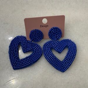 Blue Beaded Heart Earrings